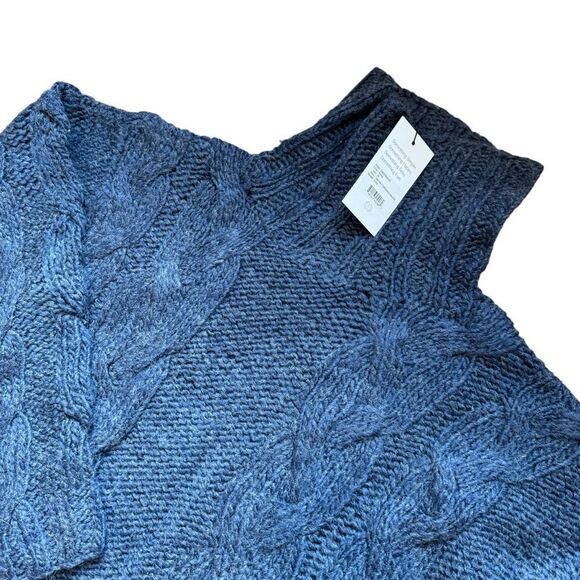 Revolve Something Navy Cableknit Turtleneck Chunky Blue Cable Knit Sweater SZ M - Picture 4 of 10